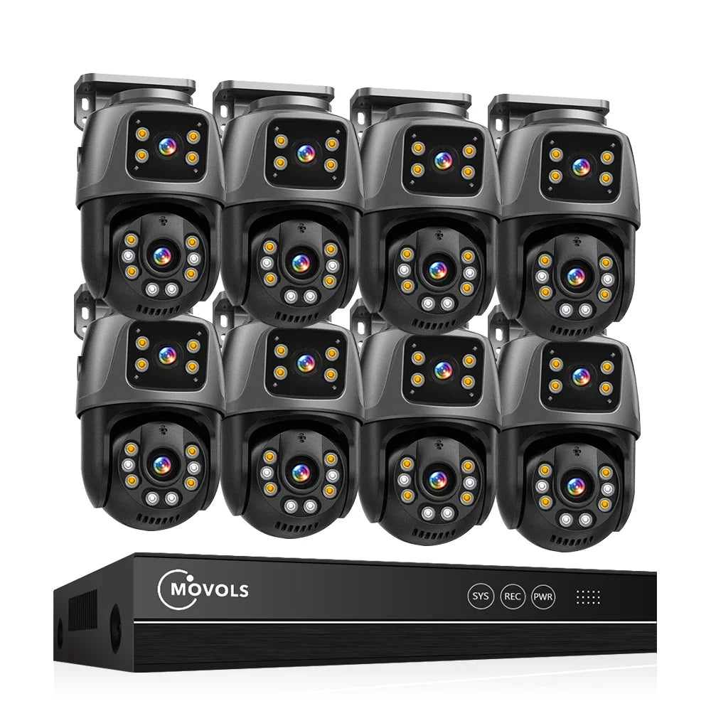 Movols 6MP XMEYE POE Surveillance System Dual Lens PTZ Two Way Audio POE Security Camera System 16CH NVR Video Surveillance Kit