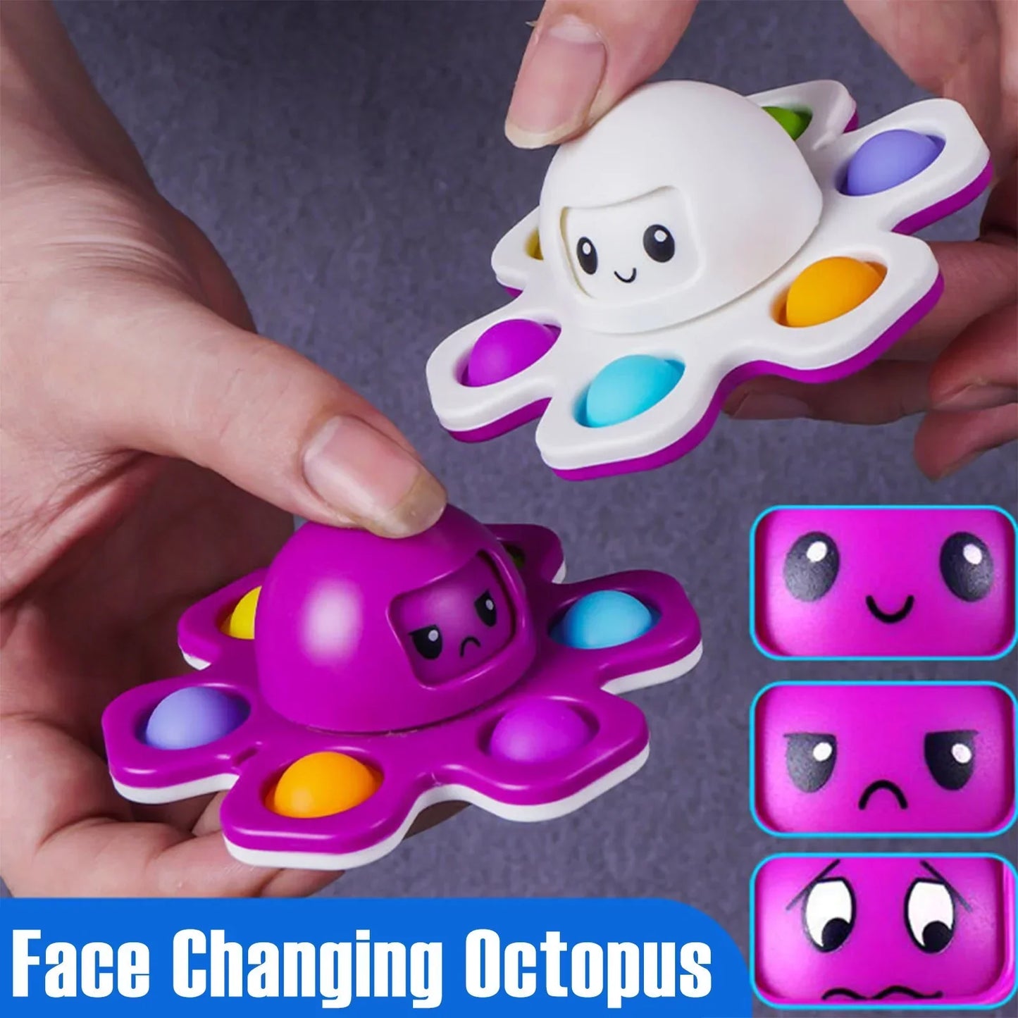 Anti-Stress Push Bubble Fidget Spinner Toy - Sensory Face-Changing Spinner for Kids Stress Relief