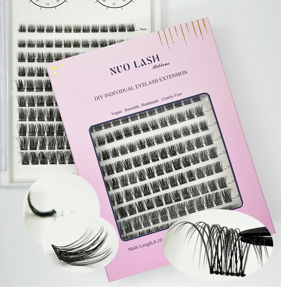 NUO Makeup Luxury DIY Cluster Lash Extension Glue-Based Percut Eyelash Segment Individual Lashes 3D Ribbon Lashes Private Label