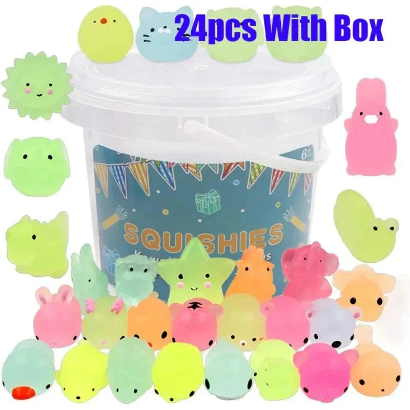 Squishy Kawaii Glow in The Dark Mochi Animal Toys for Kids - 12/36PCS