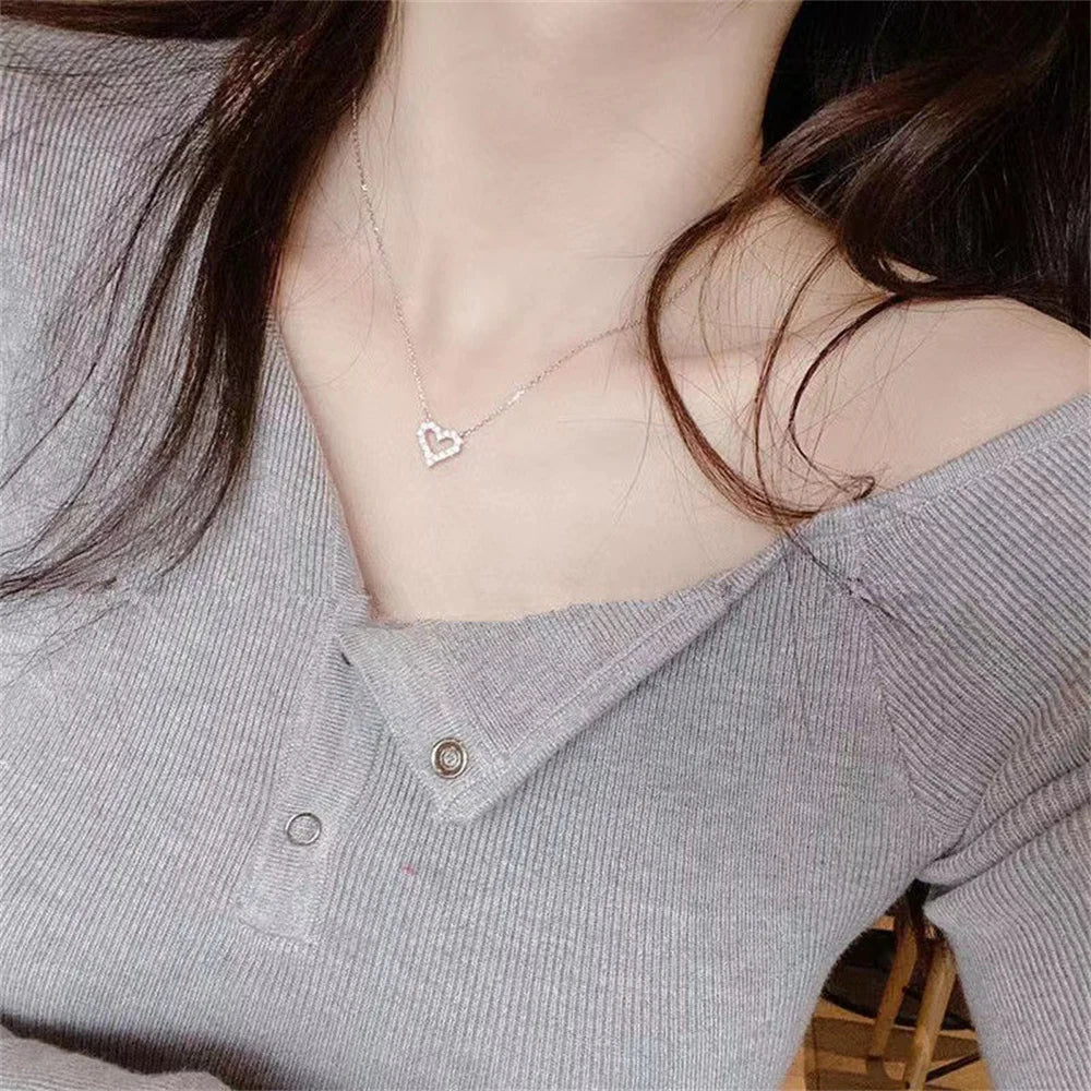 Romantic Zircon Heart Pendant Necklace for Women