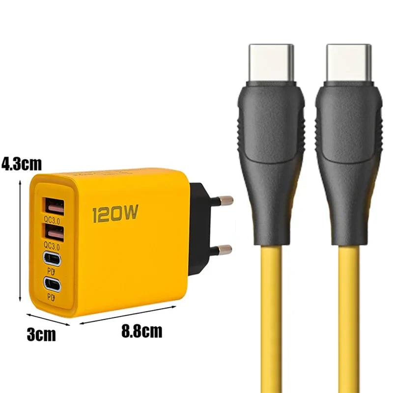 120W Wall Charger Adapter Type C QC3.0 Fast Charging PD USB Charger For iPhone 15 Xiaomi Samsung 60W USB-C To Type C Cable