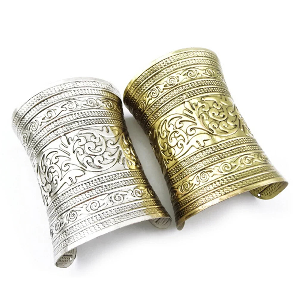 1 Pc Punk Women Metallic Gothic Long Wide Bracelet Adjust Gifts Vintage Metal Cuff Curved Bangle Fashon For Lady Girls