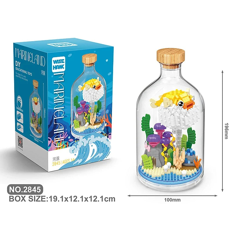 Creative Children's Building Blocks Set - Flamingo & Seahorse Educational Toys in Bottled Design