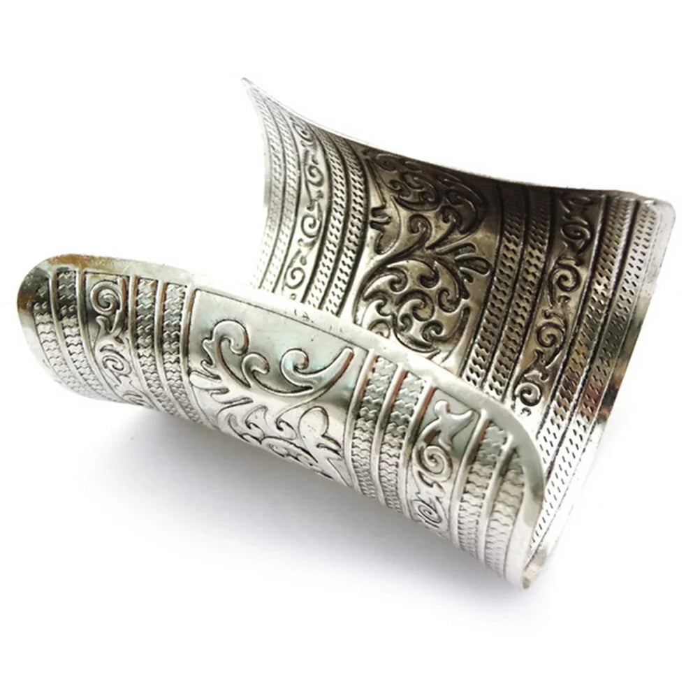 1 Pc Punk Women Metallic Gothic Long Wide Bracelet Adjust Gifts Vintage Metal Cuff Curved Bangle Fashon For Lady Girls