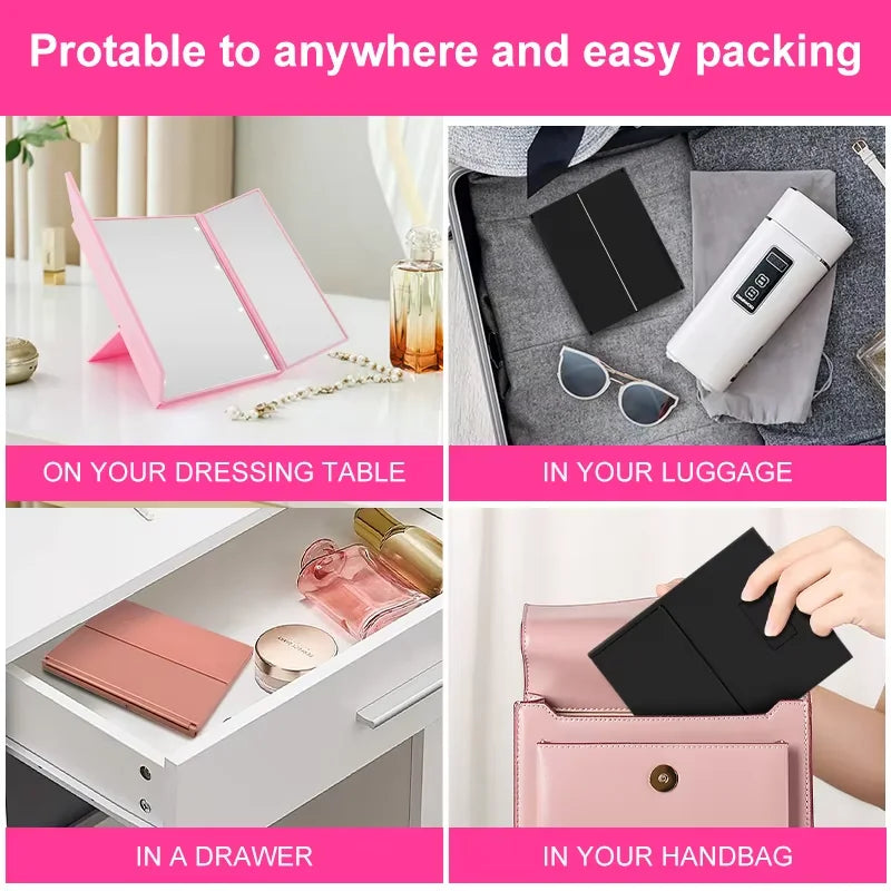 Compact Makeup Mirror – Portable LED Folding Vanity Mirror for Travel  ✅
