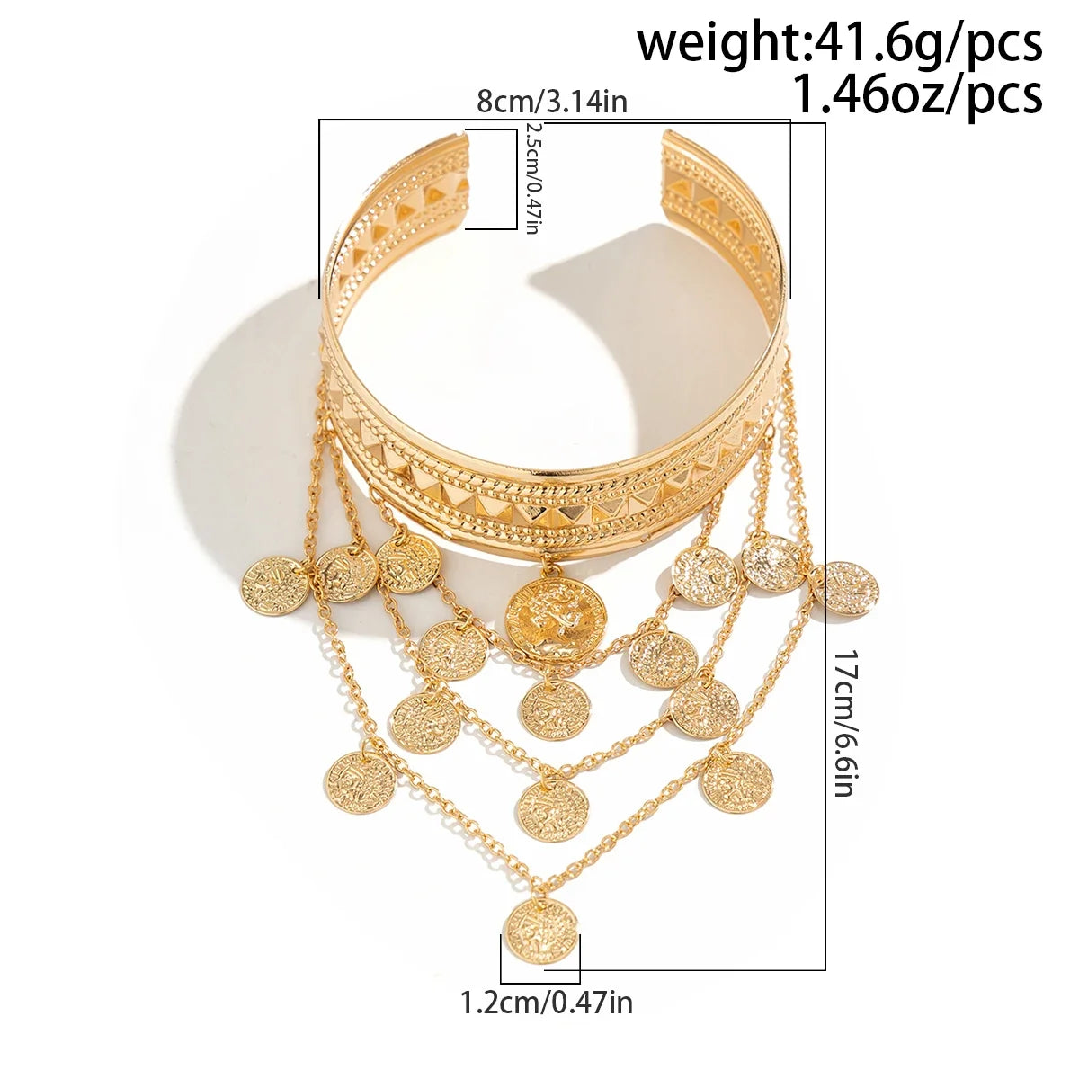 Salircon Gold Color Round People Head Coin Arm Bracelet for Women 2024 Trendy Open Adjustable On The Upper Arm Bangles Jewelry