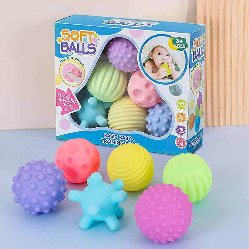 6 Pcs Sensory Balls for Babies - Textured Massage Balls, Infant Rattles, Educational Touch Toys for Bath Time