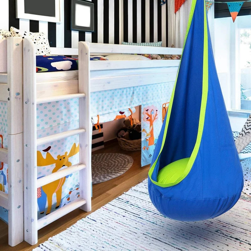 Children's Portable Sensory Swing Hammock Chair with Inflatable Cushion and Side Pocket for Indoor and Outdoor Use
