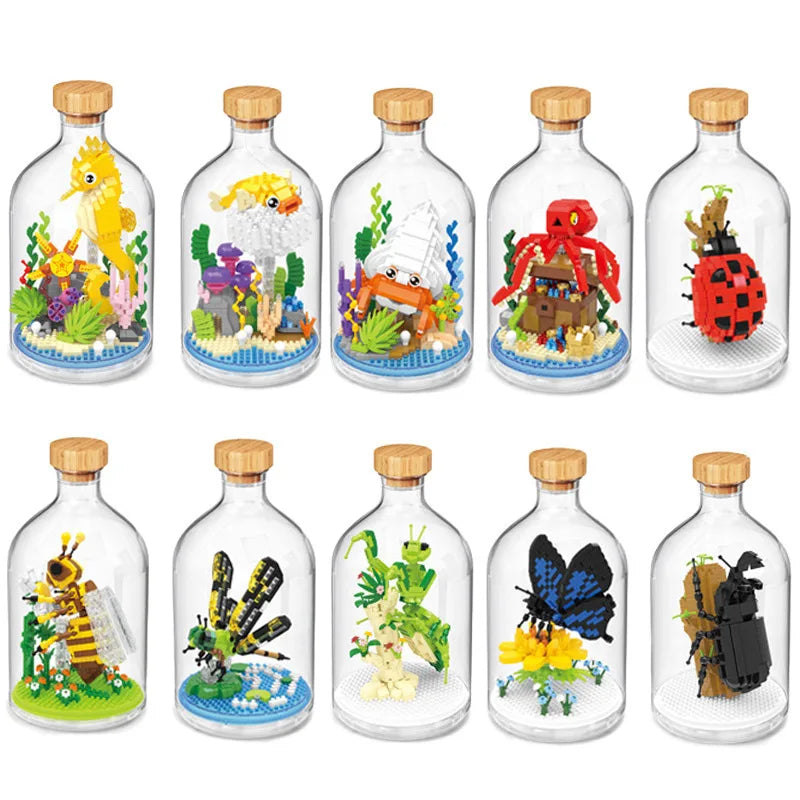 Creative Children's Building Blocks Set - Flamingo & Seahorse Educational Toys in Bottled Design