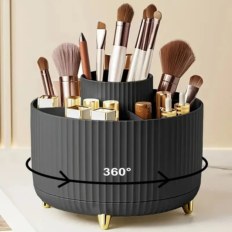 Makeup Brush Holder Organizer – 5 Slot 360° Rotating Desktop Storage for Vanity, Bathroom & Office