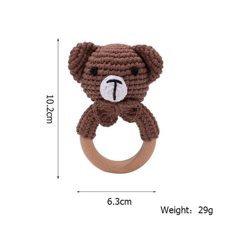 Bopoobo Crochet Bunny Teether Rattle Set - 3PCS Beech Wood Pacifier Chain for Newborns