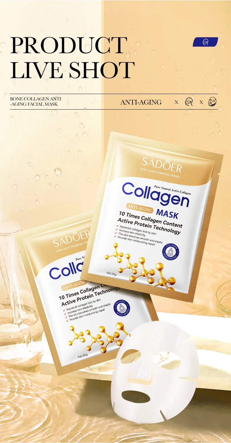 10pcs Anti-Wrinkle Collagen Face Mask – Moisturizing, Anti-Aging, Repair & Brightening Skincare Sheet Mask