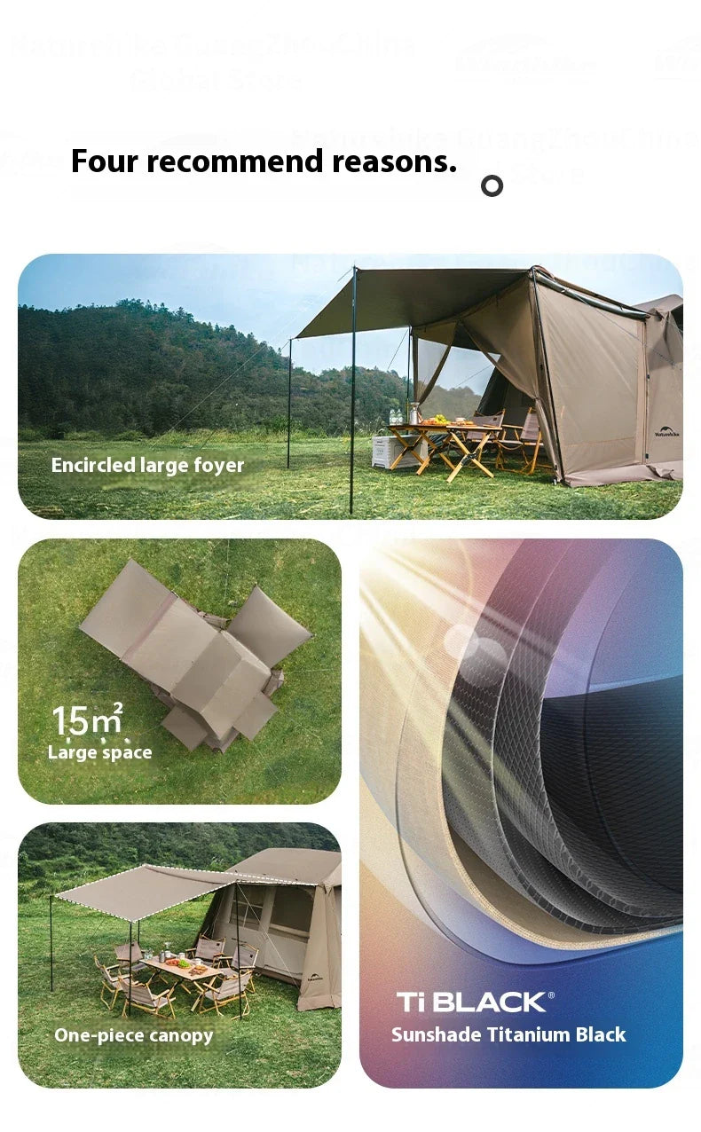 PRE-ORDER Naturehike VILLAGE 6.0 Gen 2 Flagship Edition Fast Automatic Cabin Tent Ti Black Coated Sunscreen Large 15m² Use Space 4 Person Waterproof