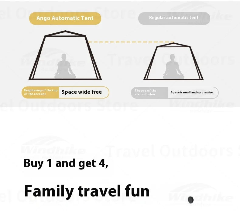 Naturehike ANGO PLUS Automatic Tent Upgraded Portable Lightweight 3-4 Persons Quick Opening Tent Camping Park Canopy Tent Integrated Tent Waterproof