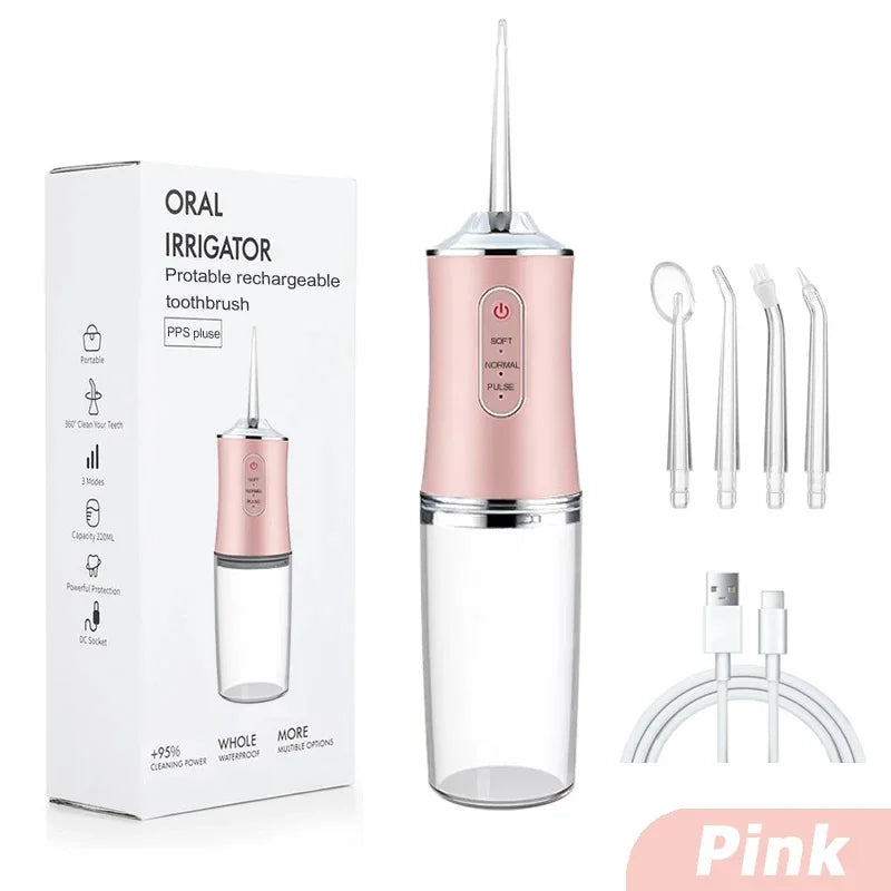 Portable Oral Irrigator Water Flosser – USB Rechargeable Dental Cleaning Tool with 4 Nozzles & 200ML Tank