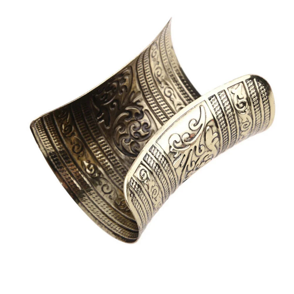 1 Pc Punk Women Metallic Gothic Long Wide Bracelet Adjust Gifts Vintage Metal Cuff Curved Bangle Fashon For Lady Girls