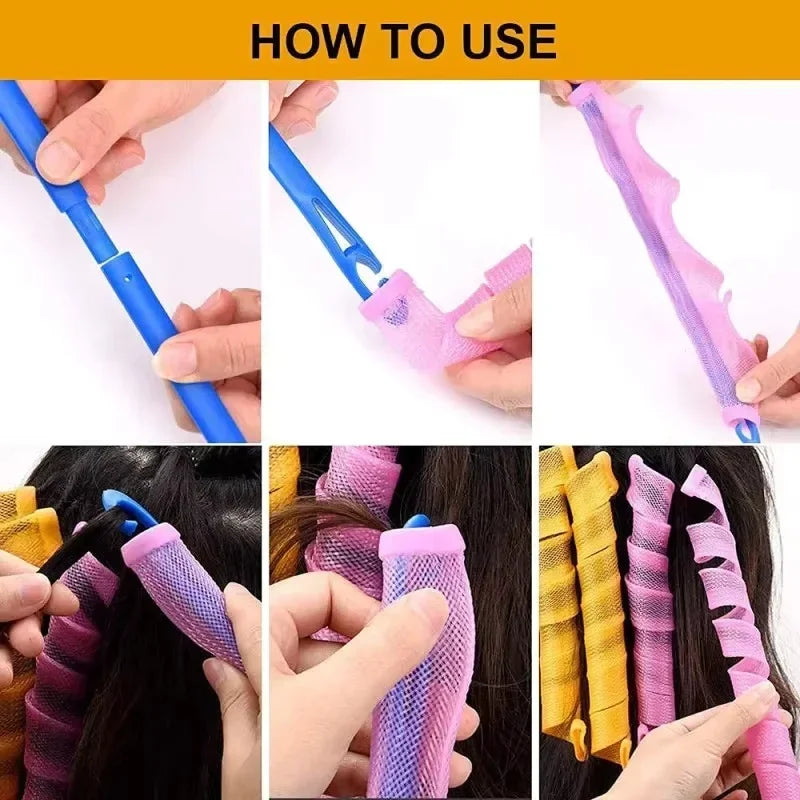 18pcs heatless spiral hair rollers for wavy curls