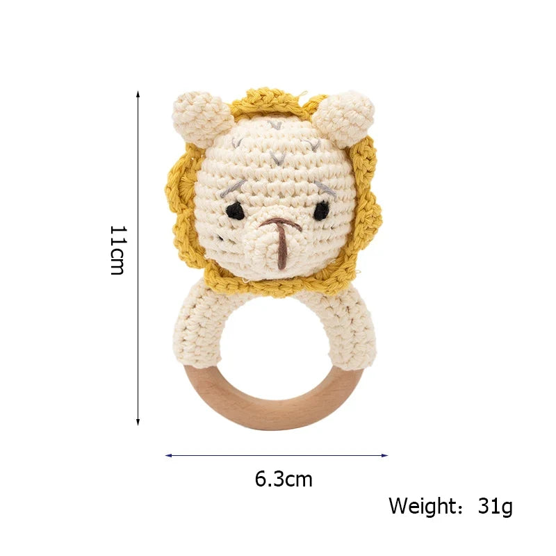 Bopoobo Crochet Bunny Teether Rattle Set - 3PCS Beech Wood Pacifier Chain for Newborns