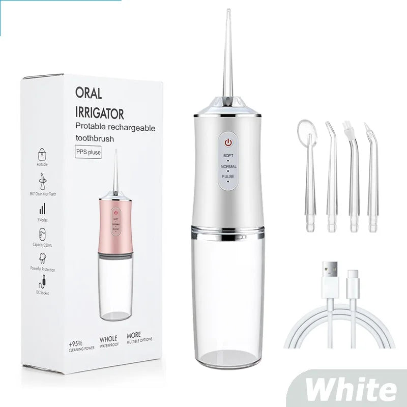 Portable Oral Irrigator Water Flosser – USB Rechargeable Dental Cleaning Tool with 4 Nozzles & 200ML Tank