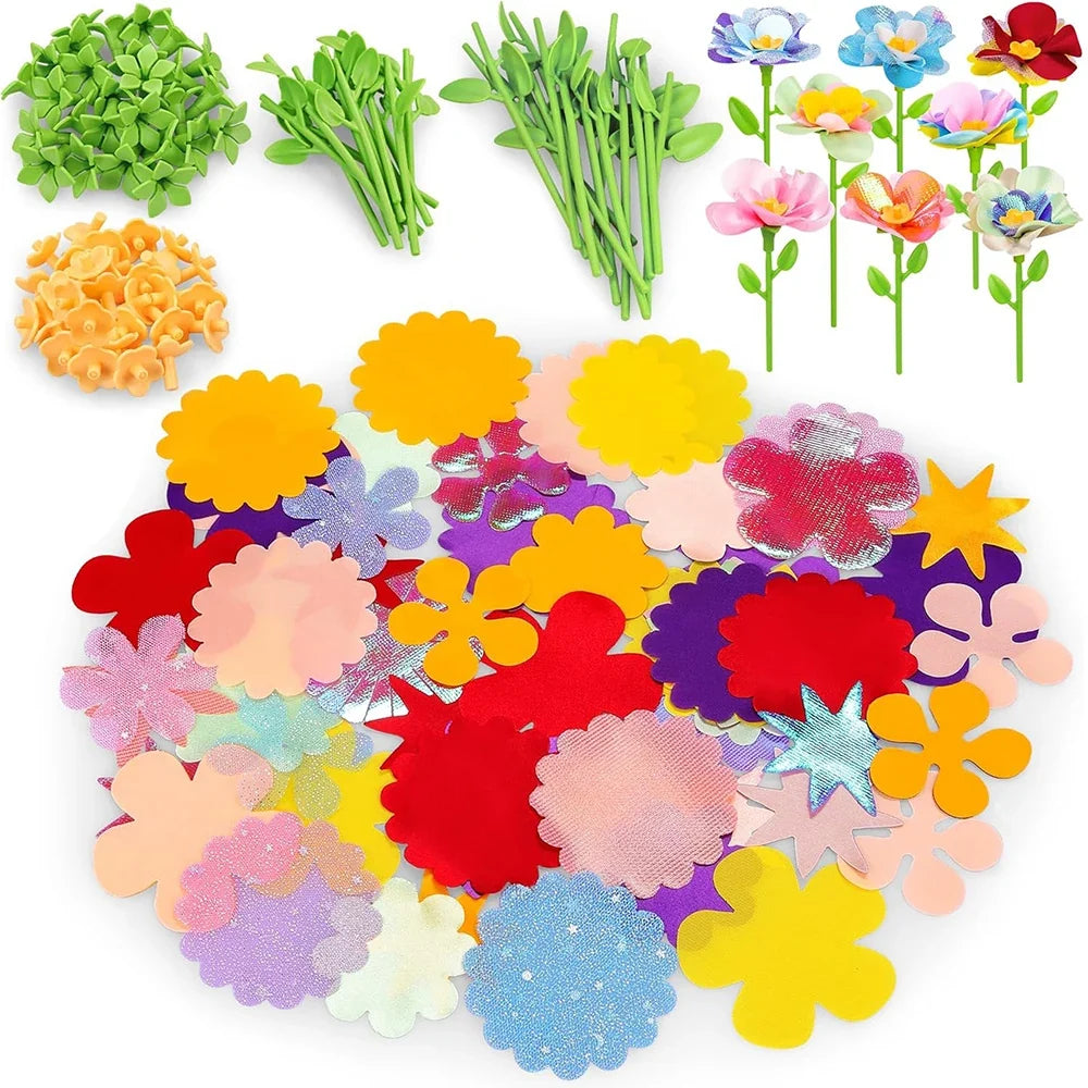 Fabric Flower Bouquet DIY Craft Kit for Kids - Educational Toddler Activity, Build Your Own Floral Arrangement