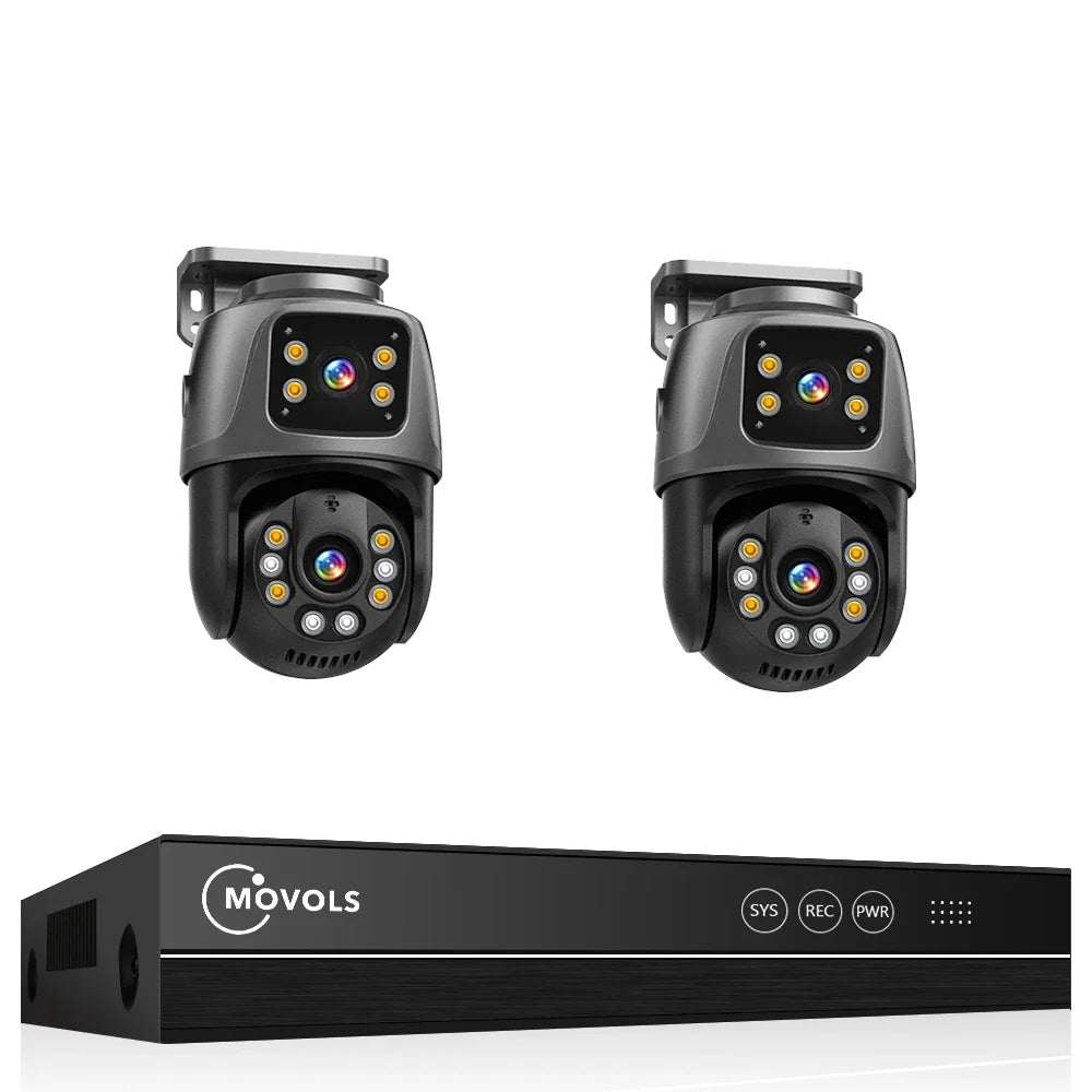 Movols 6MP XMEYE POE Surveillance System Dual Lens PTZ Two Way Audio POE Security Camera System 16CH NVR Video Surveillance Kit