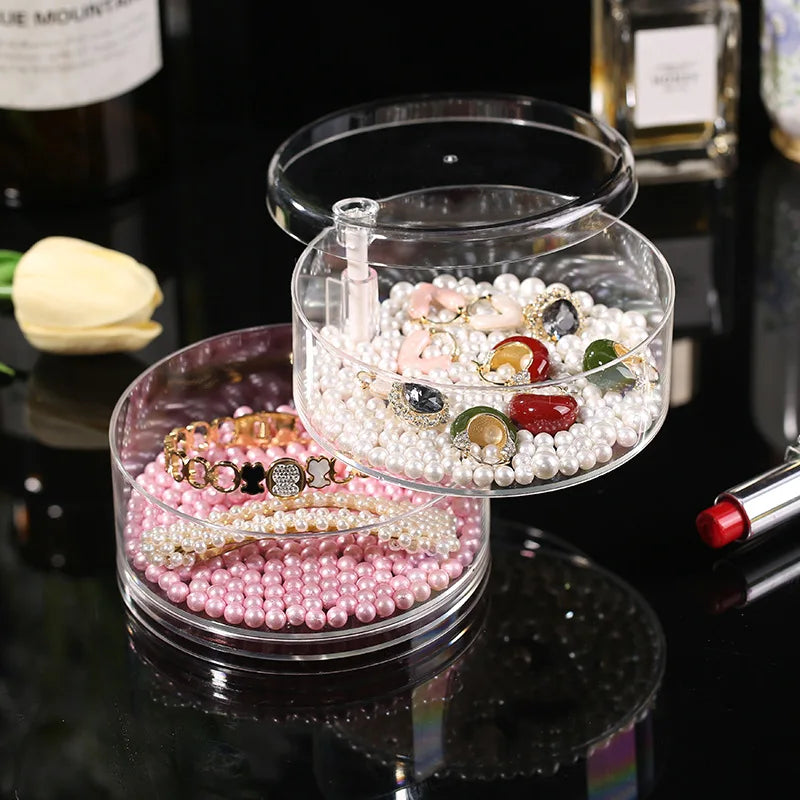 Multi Layer Rotating Transparent Round Jewelry Box for Earrings Studs Necklaces Bracelets Rack Display Shelf Jewelry Storage Box