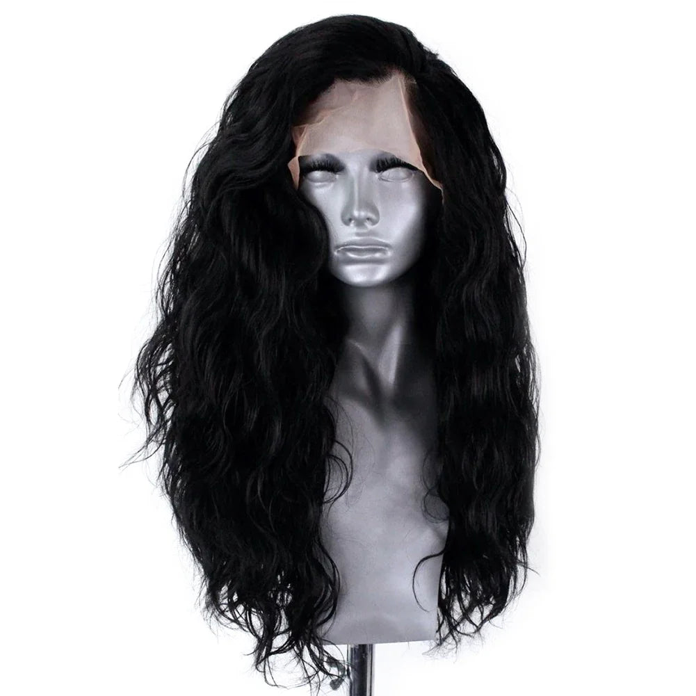 13X4 Ginger Synthetic Lace Front Wig – Long Wavy Black Hair Cosplay Wig for Women, Glueless & Heat Resistant