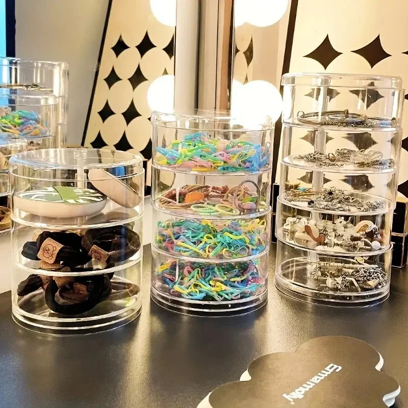 Multi Layer Rotating Transparent Round Jewelry Box for Earrings Studs Necklaces Bracelets Rack Display Shelf Jewelry Storage Box