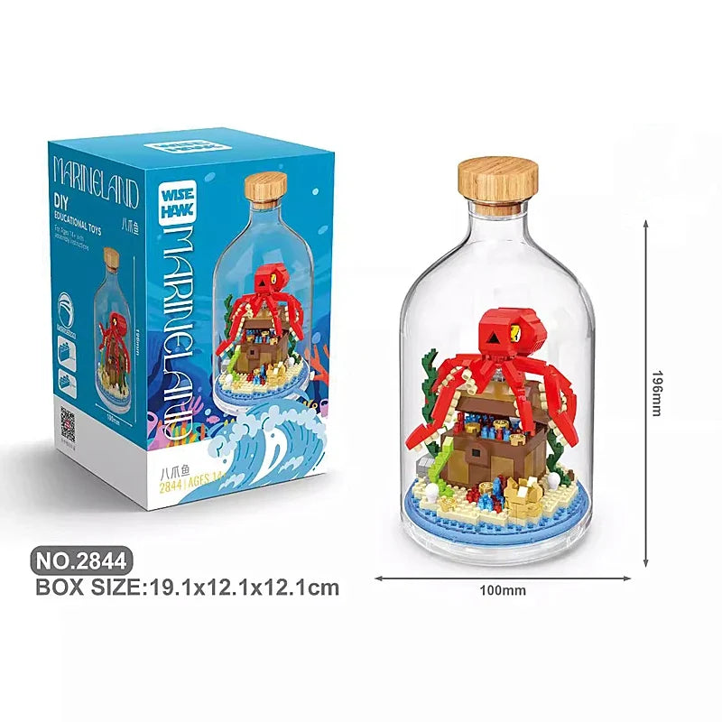 Creative Children's Building Blocks Set - Flamingo & Seahorse Educational Toys in Bottled Design