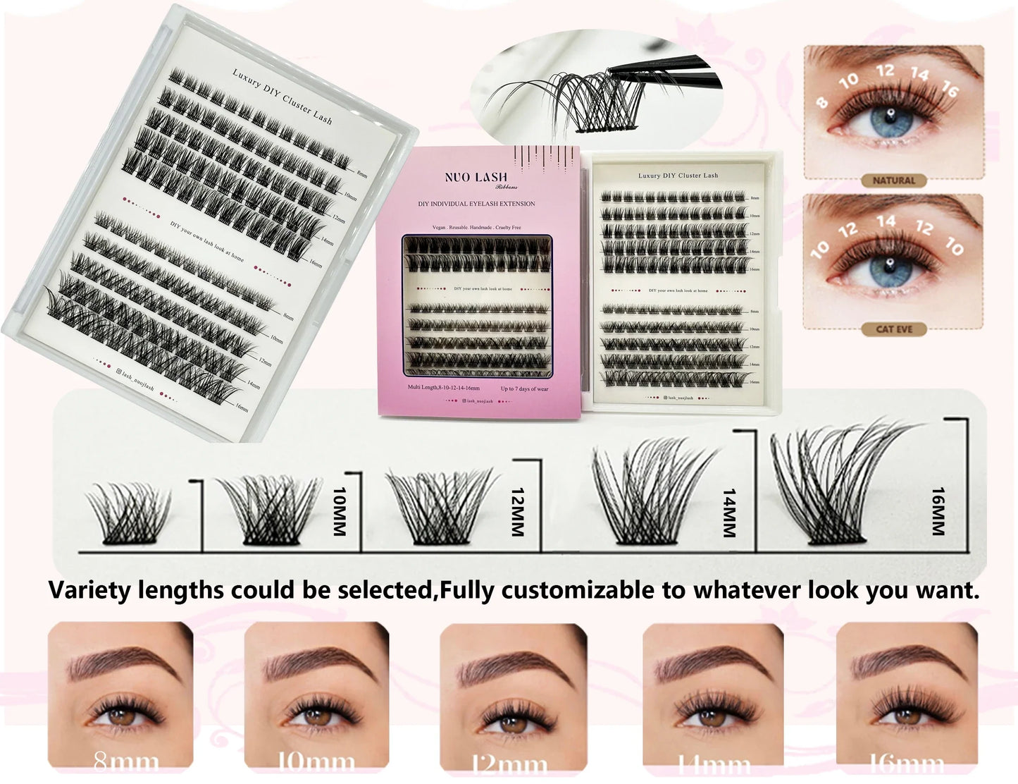 NUO Makeup Luxury DIY Cluster Lash Extension Glue-Based Percut Eyelash Segment Individual Lashes 3D Ribbon Lashes Private Label