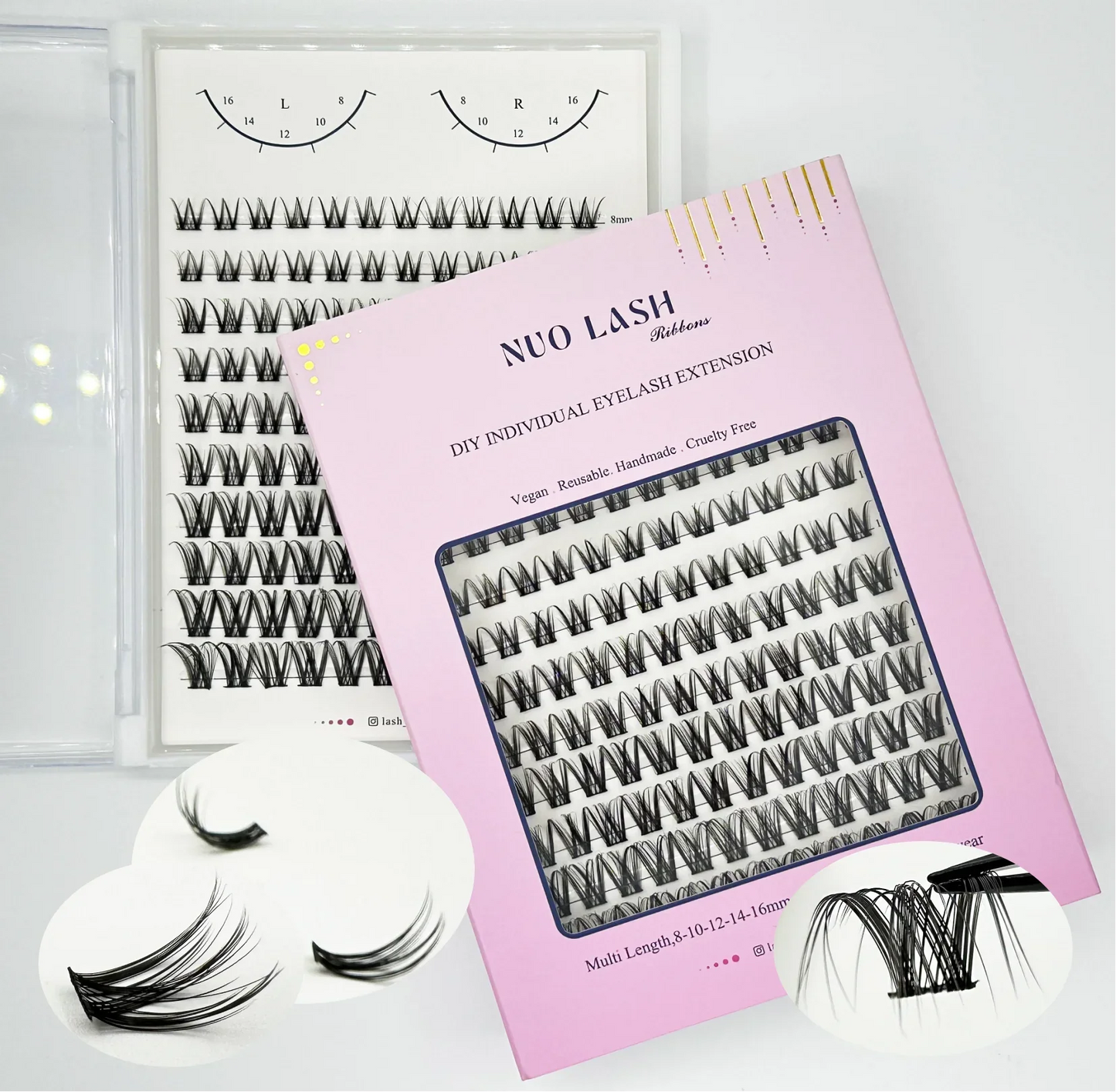 NUO Makeup Luxury DIY Cluster Lash Extension Glue-Based Percut Eyelash Segment Individual Lashes 3D Ribbon Lashes Private Label