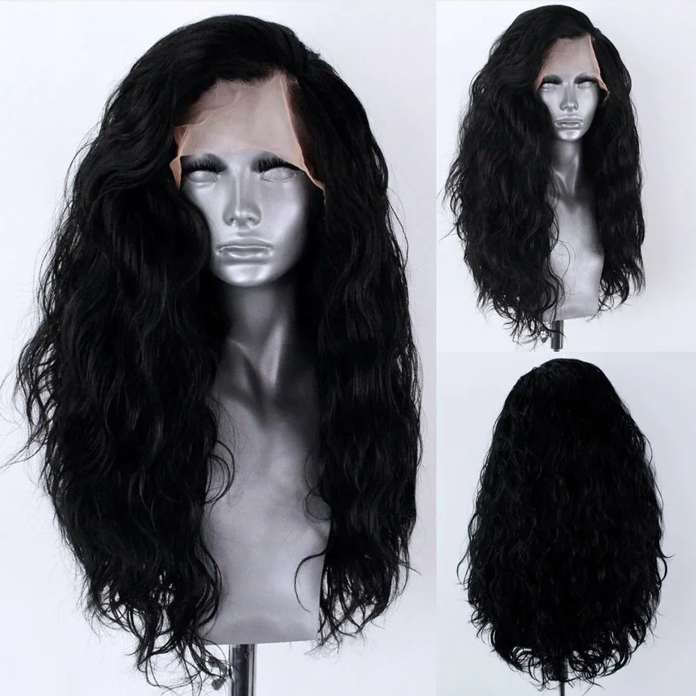 13X4 Ginger Synthetic Lace Front Wig – Long Wavy Black Hair Cosplay Wig for Women, Glueless & Heat Resistant
