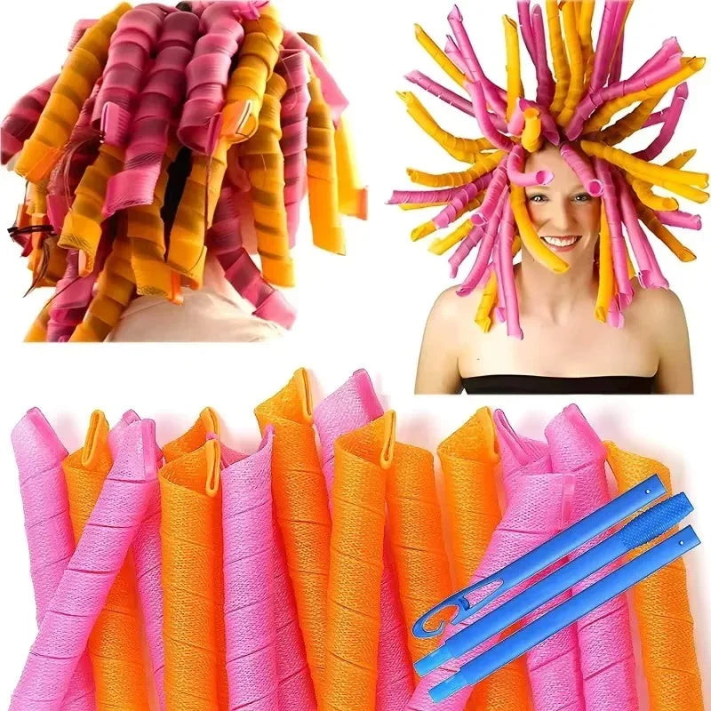 18pcs heatless spiral hair rollers for wavy curls