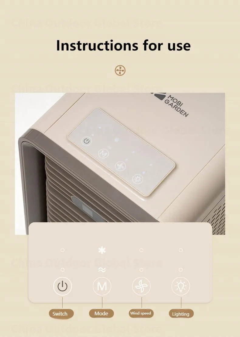 MOBI GARDEN Mobile Air Conditioner Outdoor Portable Fan Integrated Car Cooler 450W Cooling Camping Tent Indoor Car Cooling Fan With Built-in Lighting