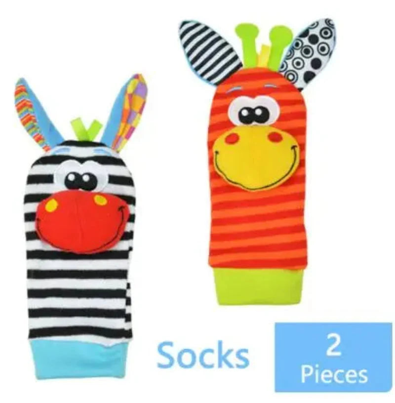 Newborn Cartoon Plush Socks Wrist Strap Rattles Baby Toys 0-36 Months