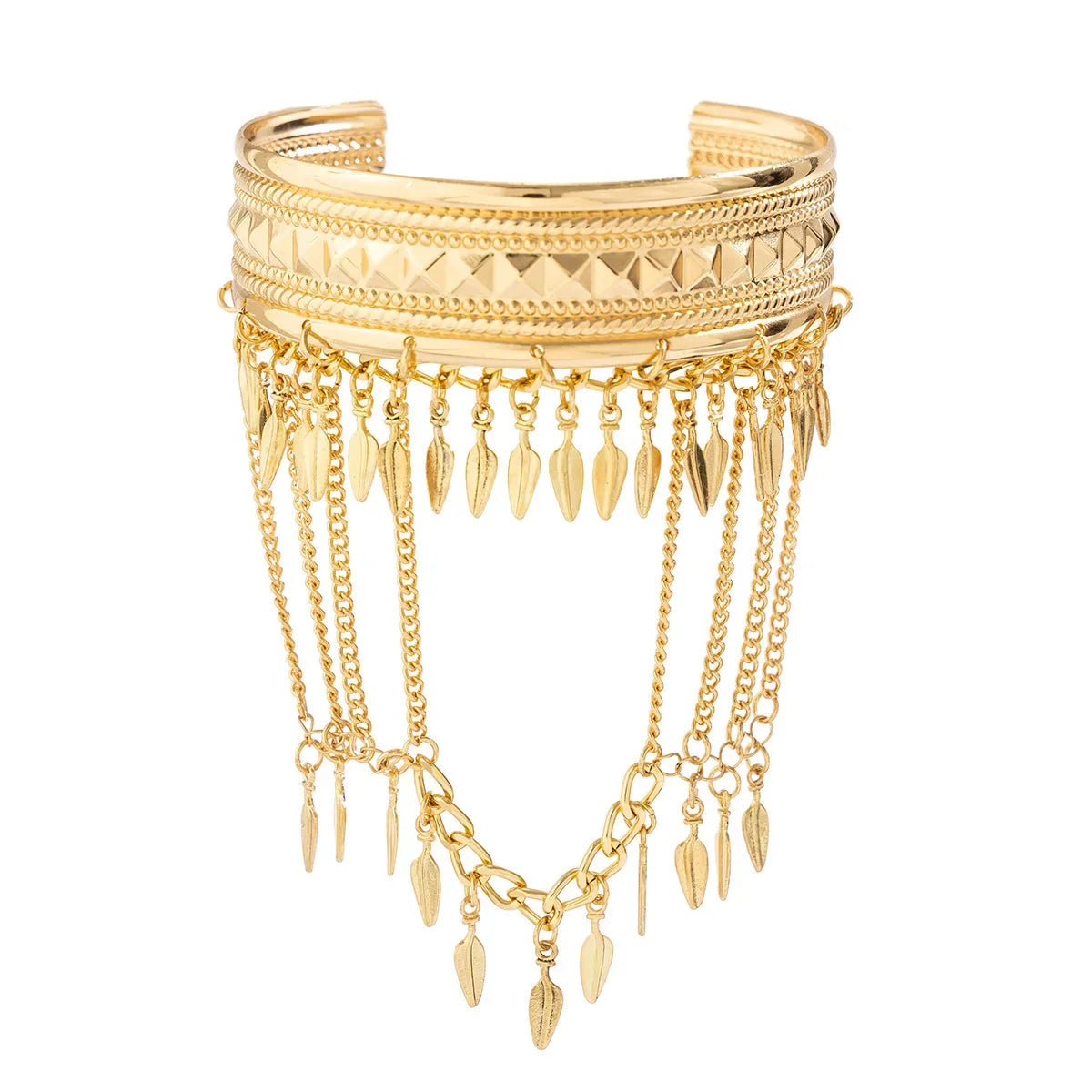 New Trendy Golden Metal Coin Leaf Chain Tassel Upper Arm Bangles Cuff Bracelet Armlet Armband Men Women Jewelry Accessories