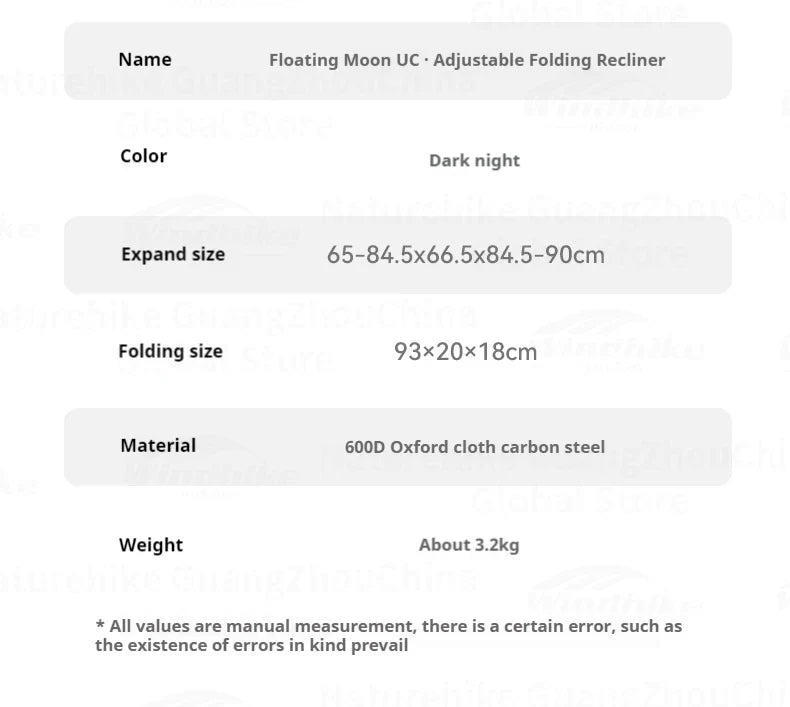 BLACKDOG Floating Moon Adjustable Recliner Folding Cotton Camping Lounge Moon Chair Carbon Steel Leisure Outdoor Fishing Picnic Thicken 600D Oxford Cloth