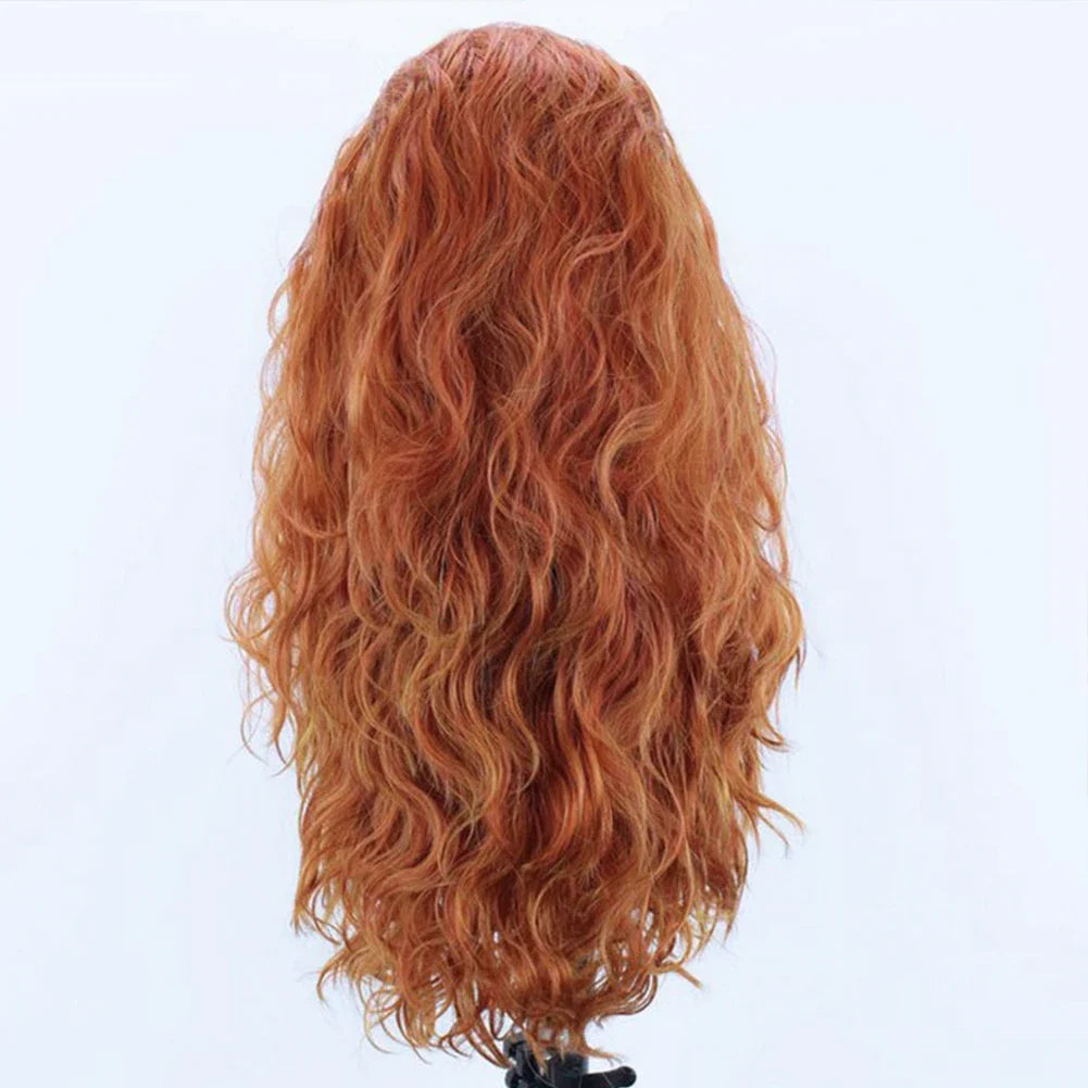 13X4 Ginger Synthetic Lace Front Wig – Long Wavy Black Hair Cosplay Wig for Women, Glueless & Heat Resistant
