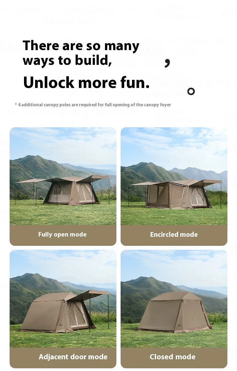 PRE-ORDER Naturehike VILLAGE 6.0 Gen 2 Flagship Edition Fast Automatic Cabin Tent Ti Black Coated Sunscreen Large 15m² Use Space 4 Person Waterproof