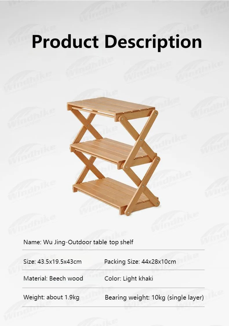 Naturehike Outdoor Table Top Shelf Portable Ultralight Camping Desktop Shelf Folding Table Storage Tabletop Shelves Picnic 3-Layers Shelf Table Camp Tools