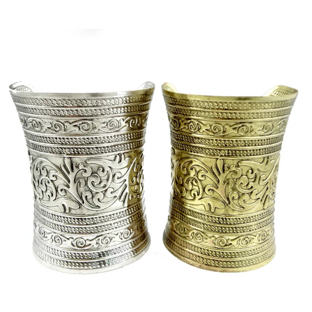 1 Pc Punk Women Metallic Gothic Long Wide Bracelet Adjust Gifts Vintage Metal Cuff Curved Bangle Fashon For Lady Girls