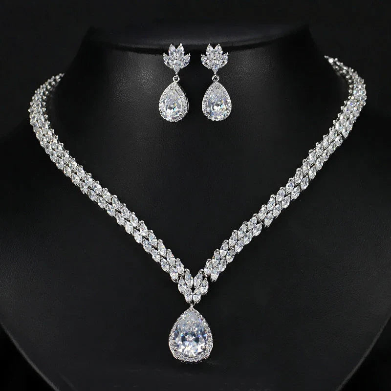 Bridal Jewelry Set – Classic Marquise CZ Necklace & Earrings for Wedding Brides