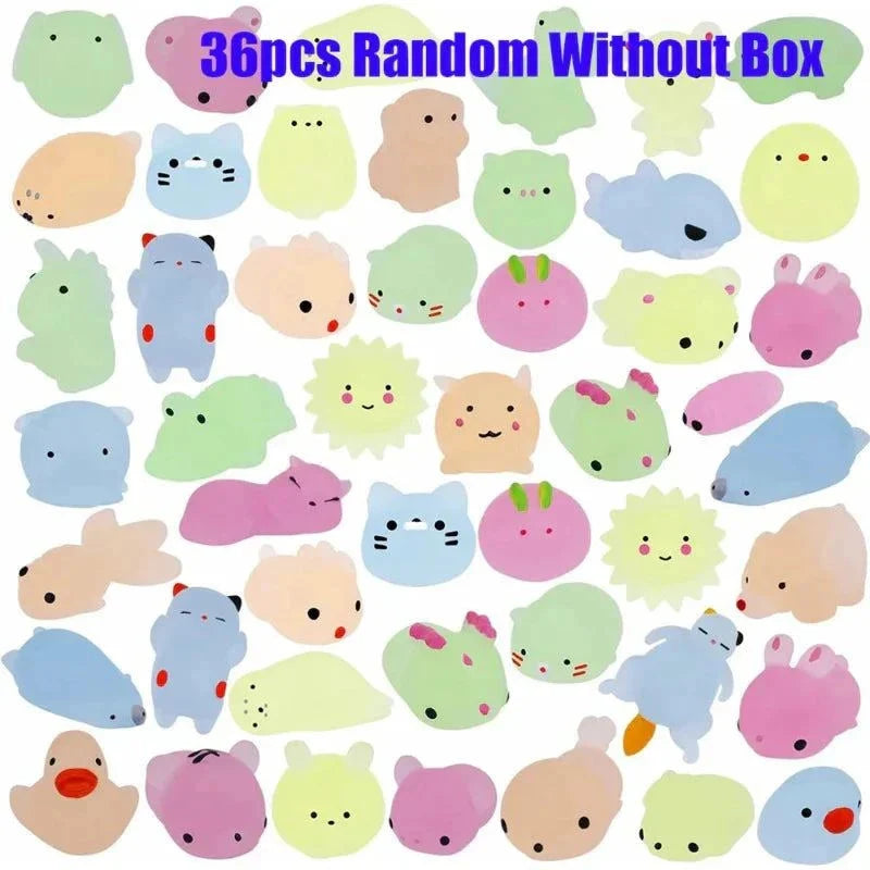 Squishy Kawaii Glow in The Dark Mochi Animal Toys for Kids - 12/36PCS