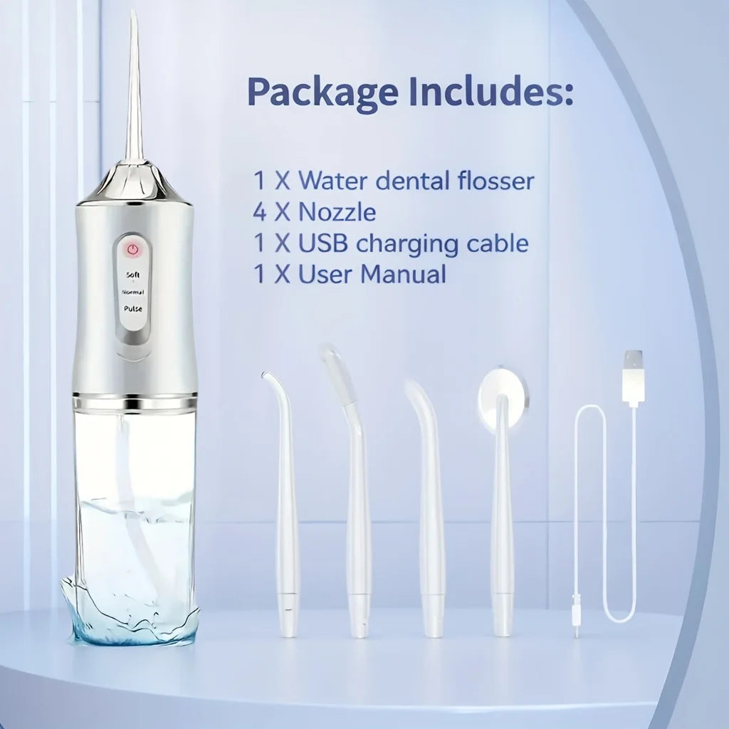 Portable Oral Irrigator Water Flosser – USB Rechargeable Dental Cleaning Tool with 4 Nozzles & 200ML Tank