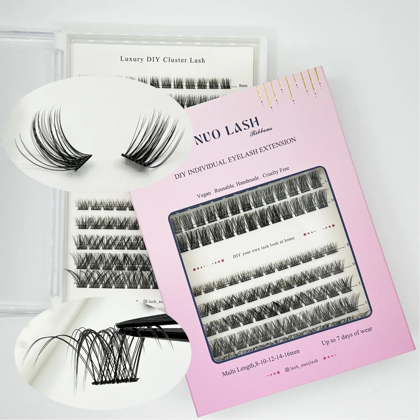 NUO Makeup Luxury DIY Cluster Lash Extension Glue-Based Percut Eyelash Segment Individual Lashes 3D Ribbon Lashes Private Label