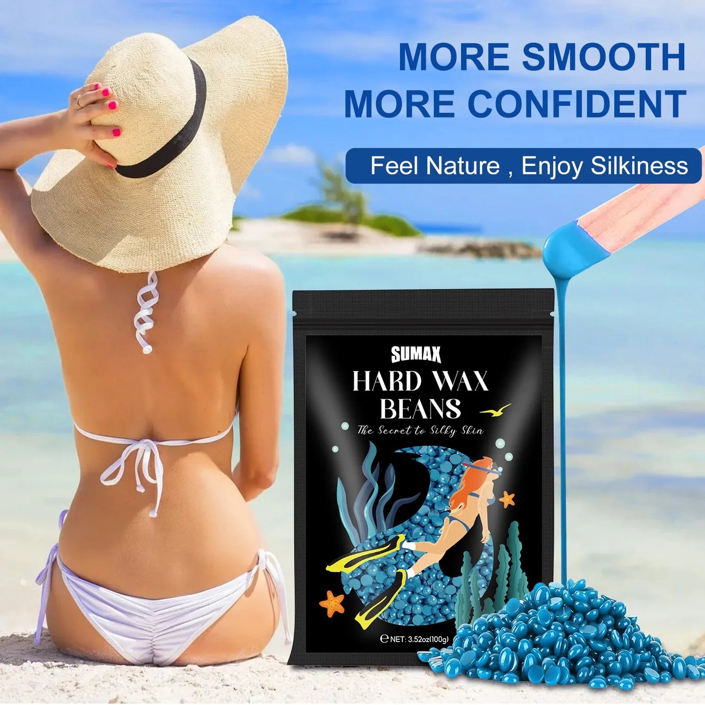 SUMAX Hard Wax Beans Hot Film Painless Hair Removal 100g  for Full Body Bikini Face Legs Underarm