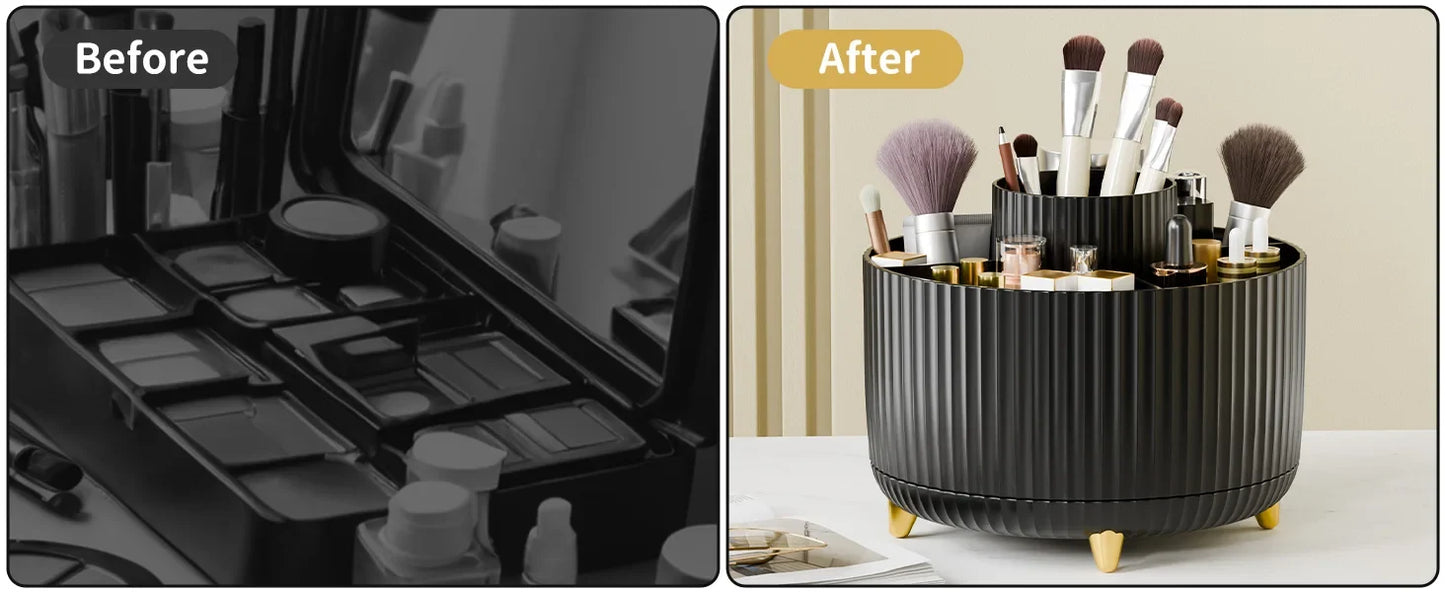 Makeup Brush Holder Organizer – 5 Slot 360° Rotating Desktop Storage for Vanity, Bathroom & Office