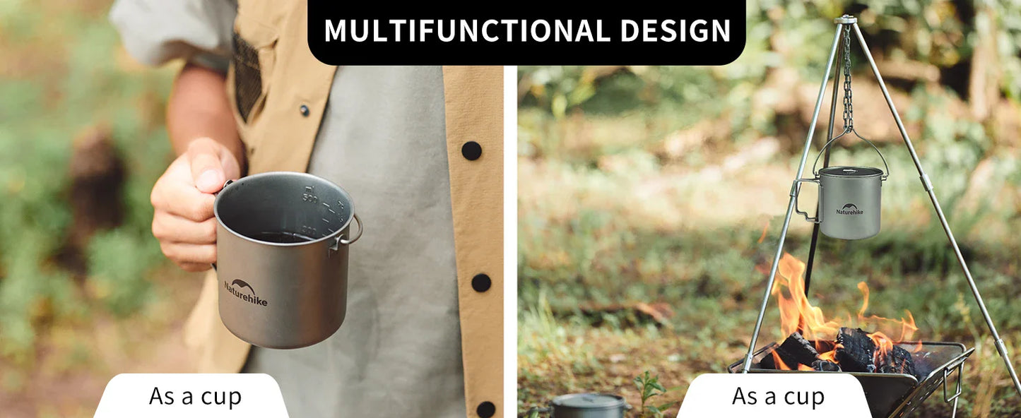 Naturehike Titanium Backpacking Cup / Pot Portable Ultralight Titanium Cup Outdoor Water Cup Cookware Mug with Foldable Handle Camping Equipment