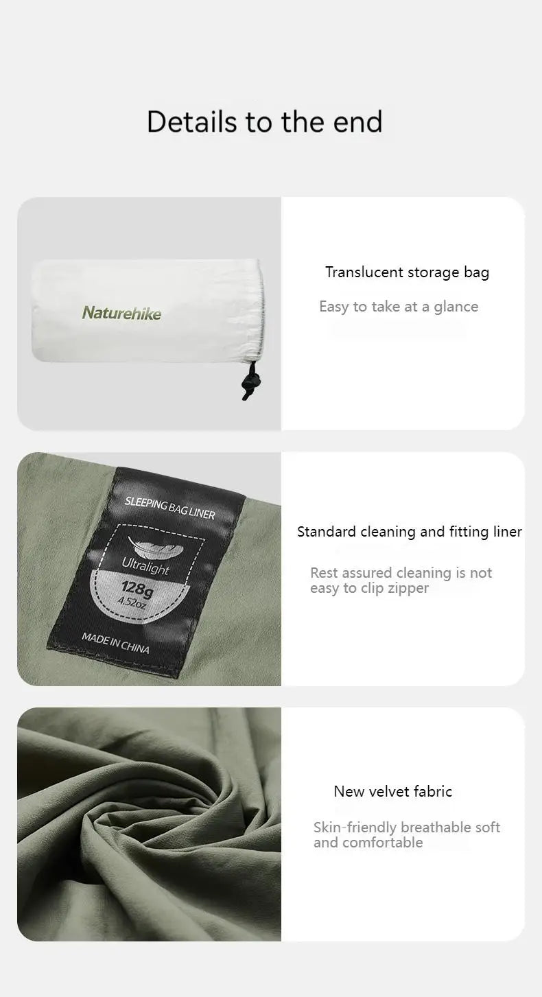 Naturehike FIREWORKS Sleeping Bag Liner Portable Ultralight Skin Friendly Thermal Warm Summer Insert Velvet Lining Sleeping Bag 128g Nylon Low Elastic